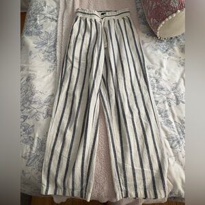 J. Crew White and Navy Vertical Stripe Wide-Leg Pants